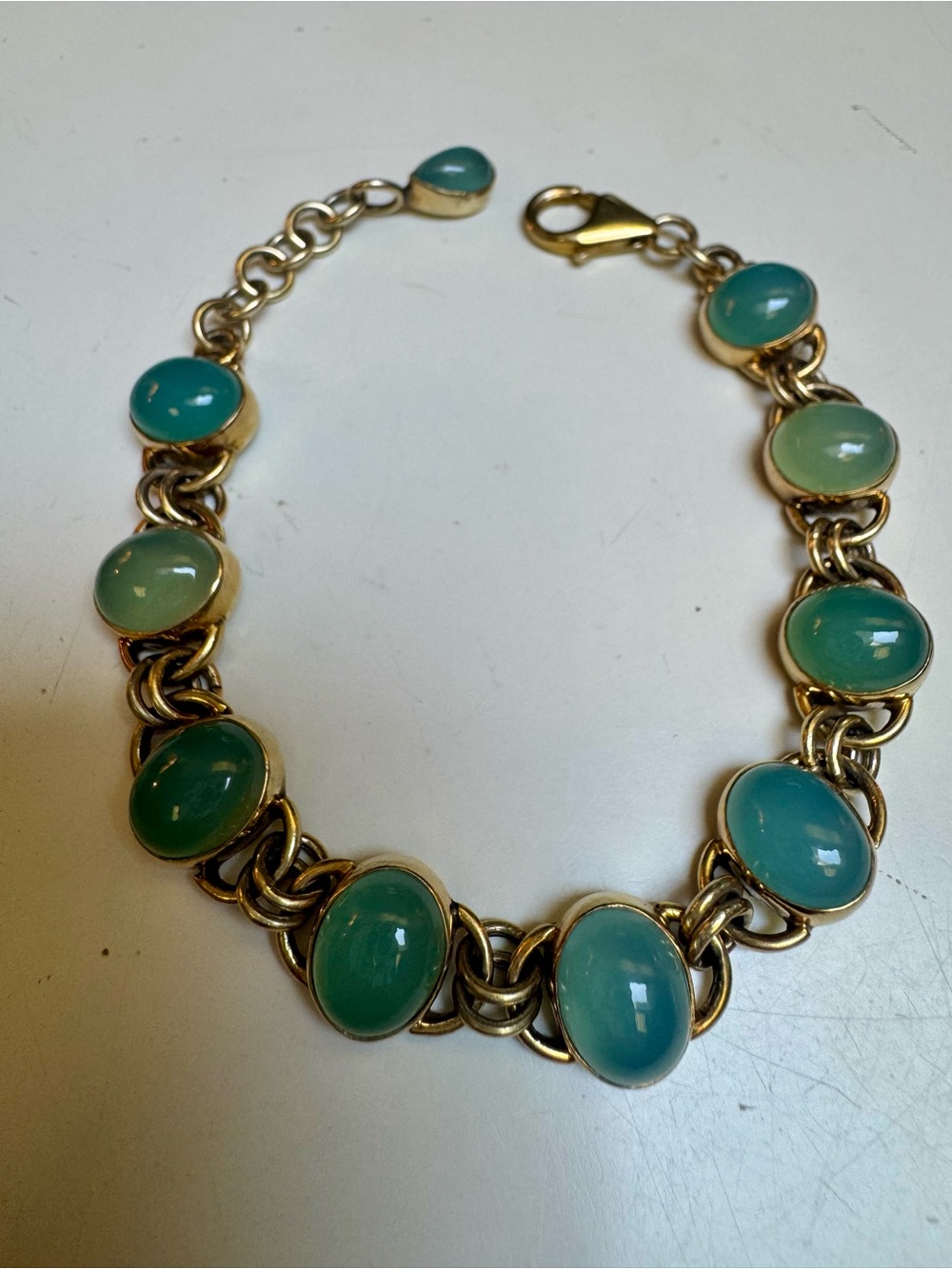 Sterling silver 925 Vermeil genuine natural green/blue Chalcedony Cabichons